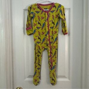 Kickee Pants Baby Girl Bamboo  Parrot Print One Piece Yellow & Pink Long Sleeve